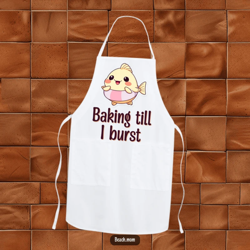 Funny Pufferfish Floatie Apron: A practical apron featuring a pufferfish in a floatie, hilariously inflated with joy for funny kitchen tasks.