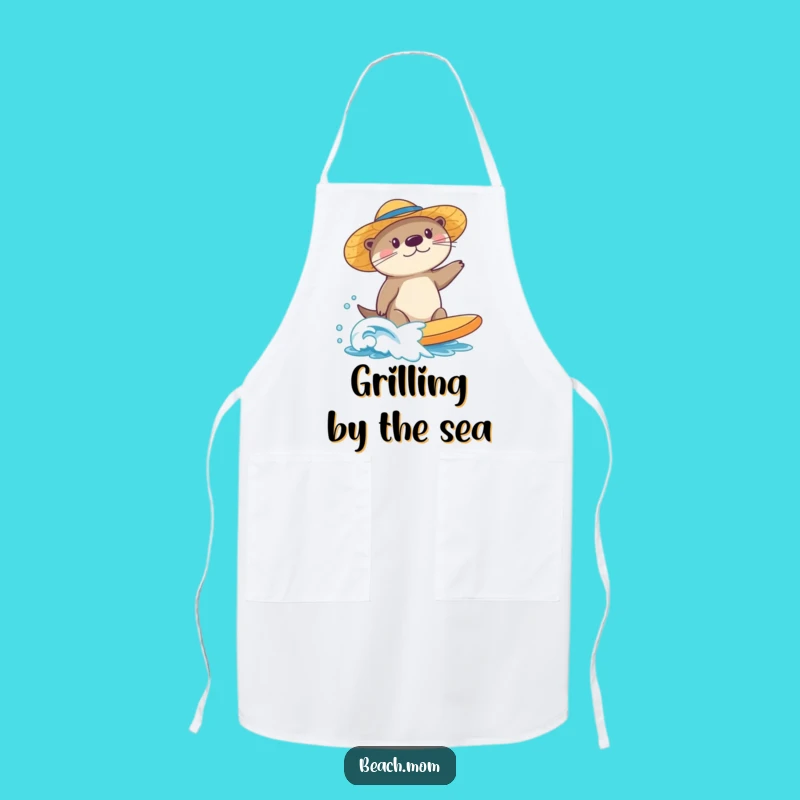 Funny Surfing Sea Otter Apron: Sun Hat Waves - Kitchen Beach Funny Gift