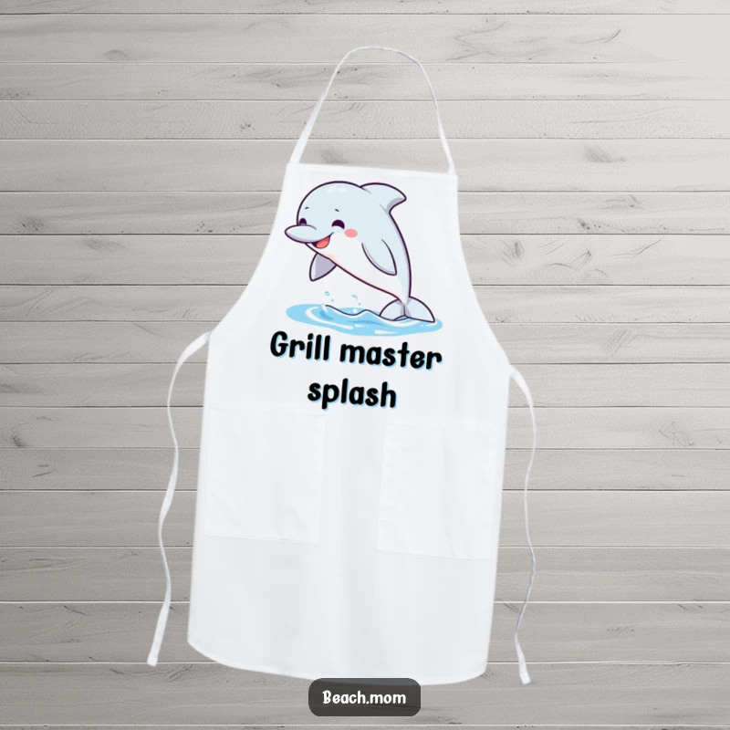 Funny Dolphin Apron: A dolphin leaps from water with a grin, adding humor to cooking.