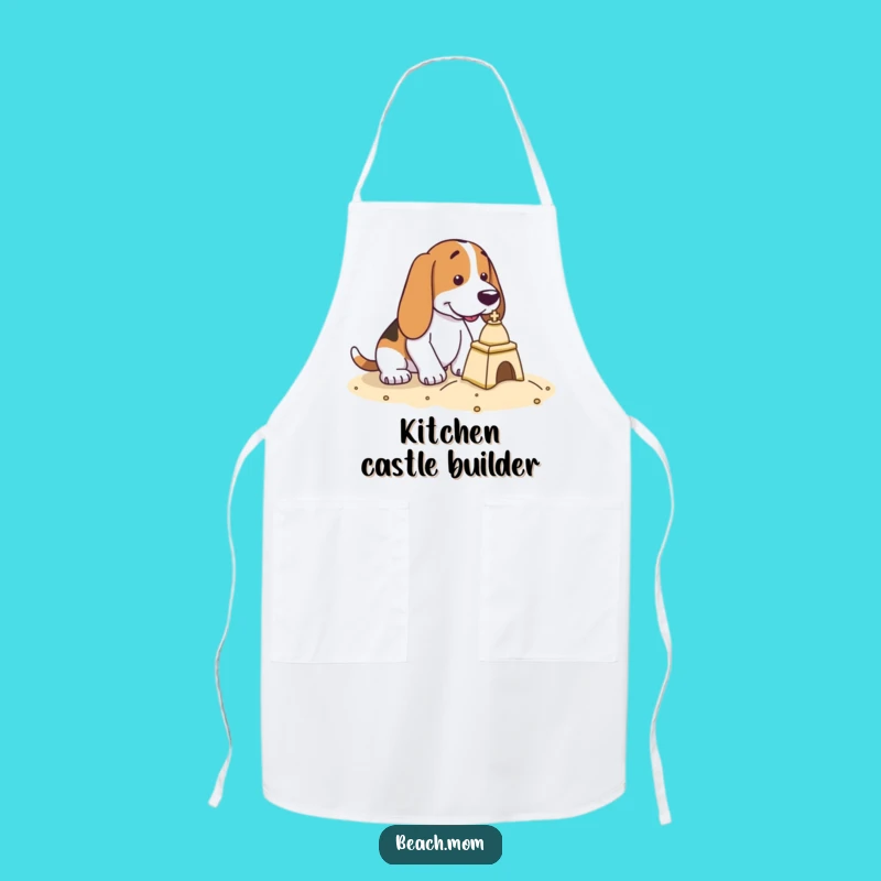 Funny Basset Hound Sandcastle Apron - Beach Project Kitchen Chef Gift