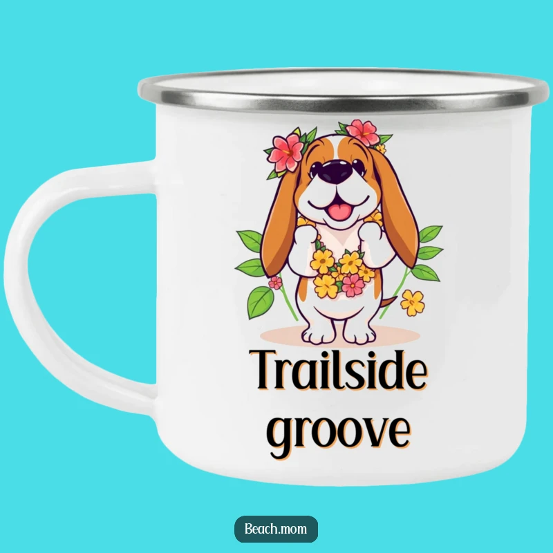 Funny Basset Hound Hula Dancer Camping Mug - Hilarious Outdoor Tropical Gift