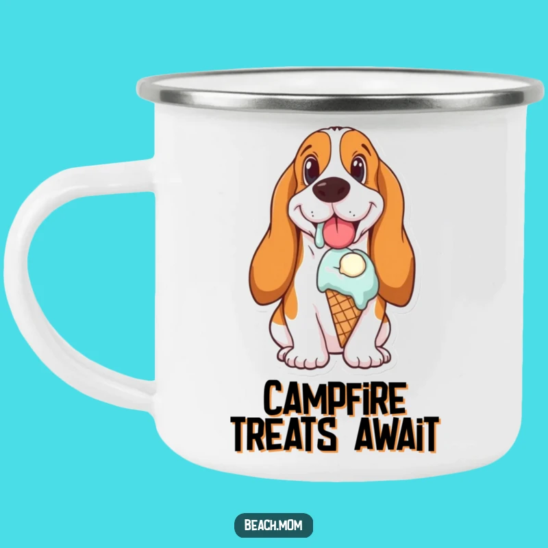 Funny Basset Hound Ice Cream Camping Mug: Delightful Dessert Drinkware Gift