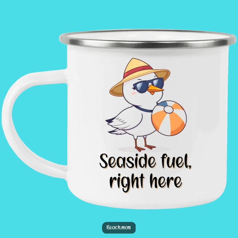 Funny Seagull Beach Ball Camping Mug - Outdoor Sun Hat Sunglasses Coffee Gift
