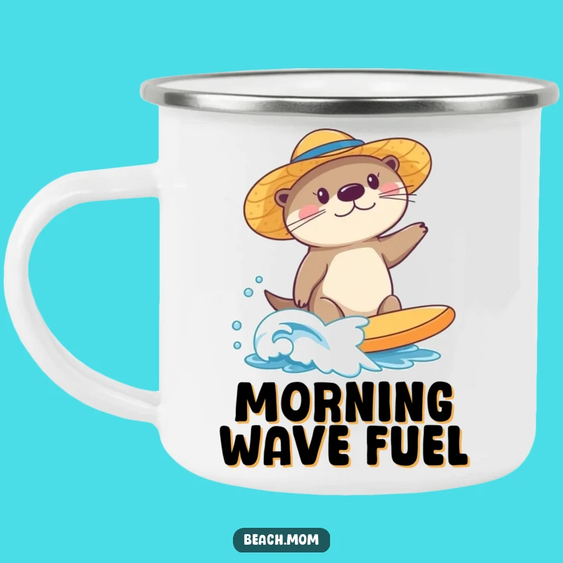 Funny Surfing Sea Otter Camping Mug: Sun Hat Waves - Outdoor Funny Gift