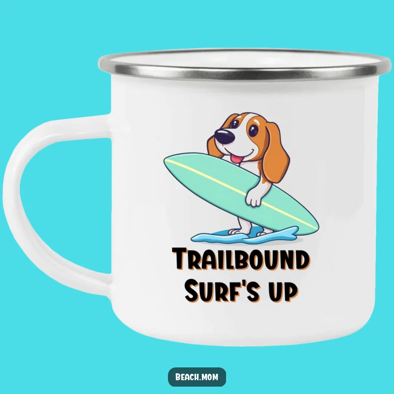 Funny Basset Hound Surf Camping Mug - Durable Excited Dog Drinkware