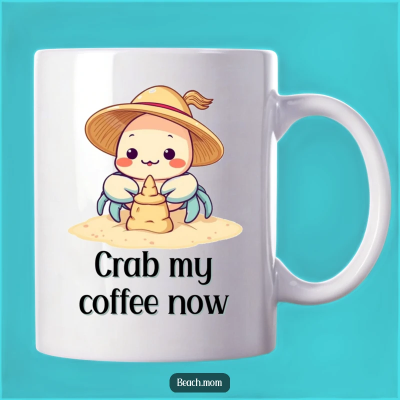 Funny Kawaii Crab Sandcastle Mug: Cute Beach Character Funny Gift