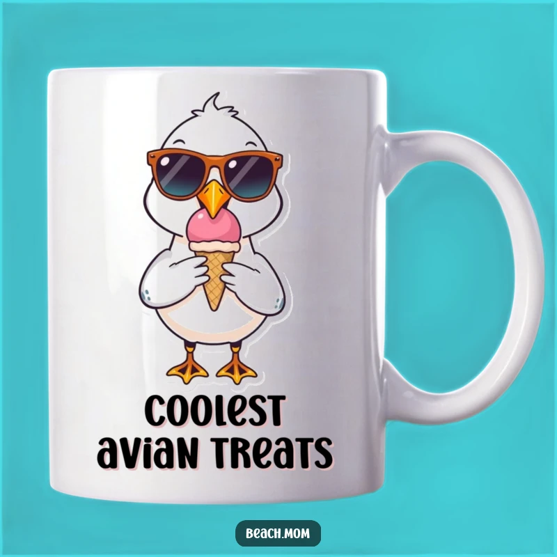 Funny Seagull Sunglasses Mug: Cool Ice Cream Character Gift