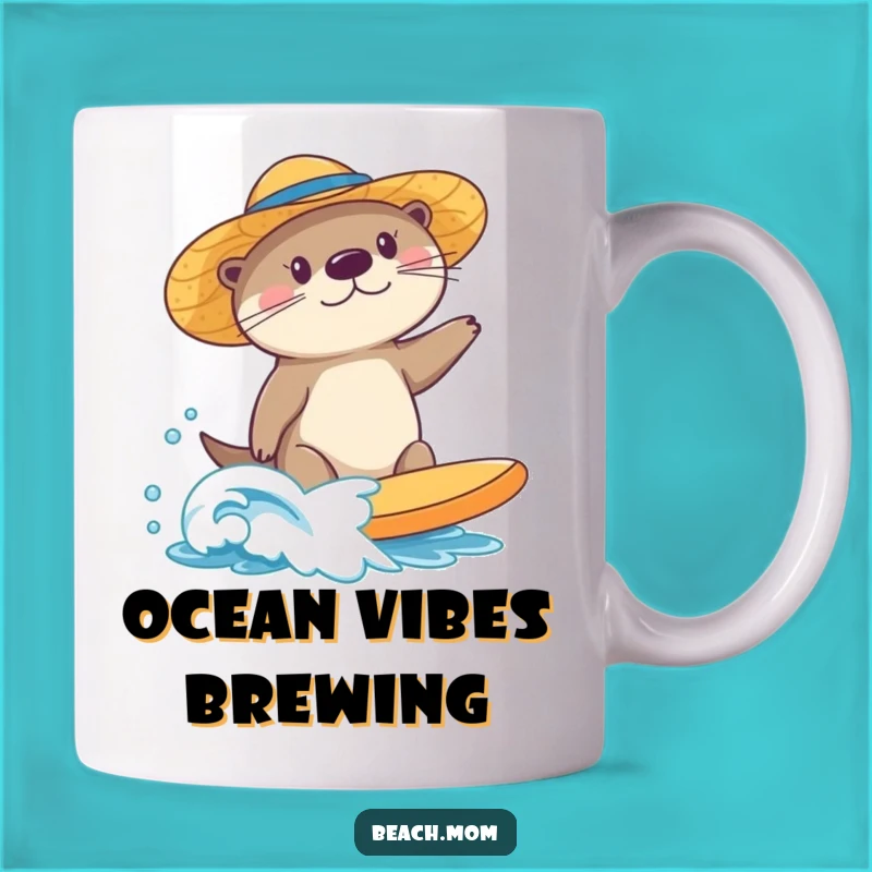 Funny Surfing Sea Otter Mug: Sun Hat Waves - Adorable Funny Gift