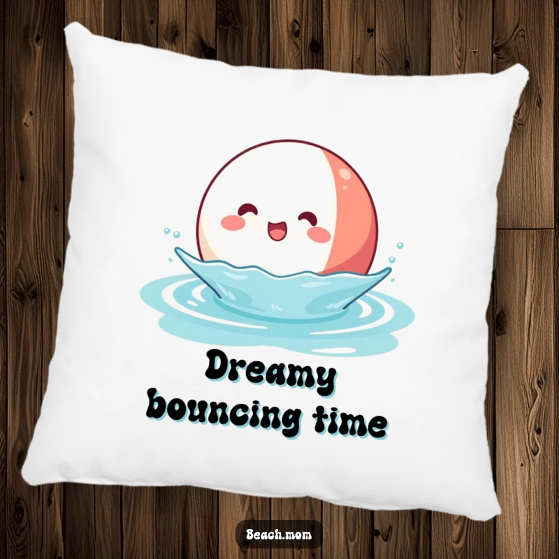 Funny Kawaii Beach Ball Pillow: a happy beach ball character bouncing on water, offering plush comfort and joy.
