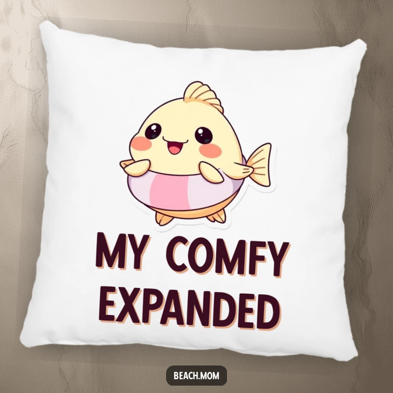 Funny Pufferfish Floatie Pillow: Soft pillow with a pufferfish in a floatie, hilariously inflated with joy for funny water-themed comfort.