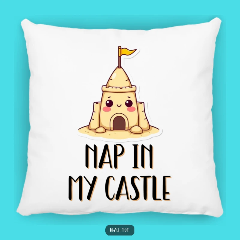Funny Sandcastle Pillow: Cheerful Beach Character Comfort, Gift