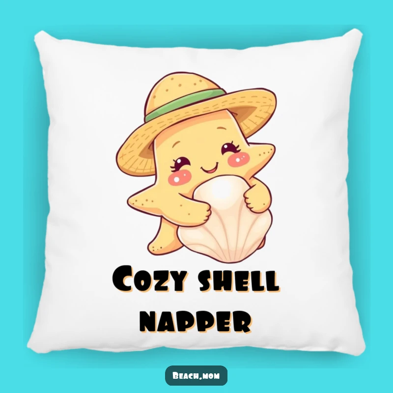 Funny Starfish Seashell Hug Pillow - Cute Straw Hat Ocean Cushion Gift