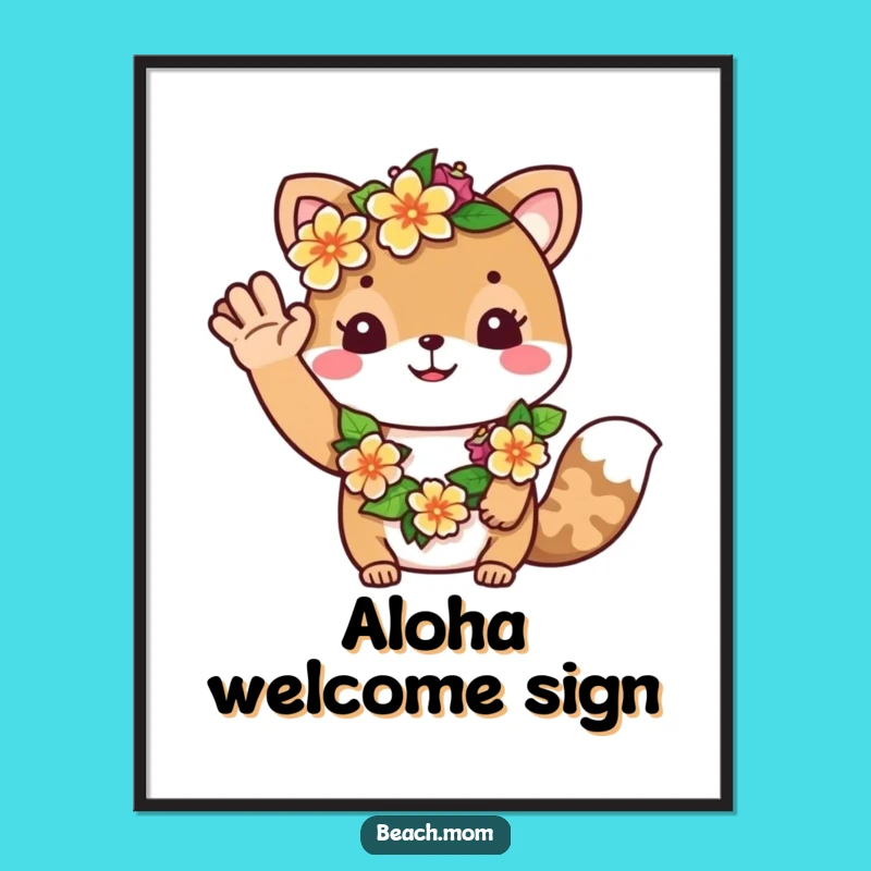 Funny Aloha Animal Art, Flower Lei Decor, Perfect Gift for Tropical Walls