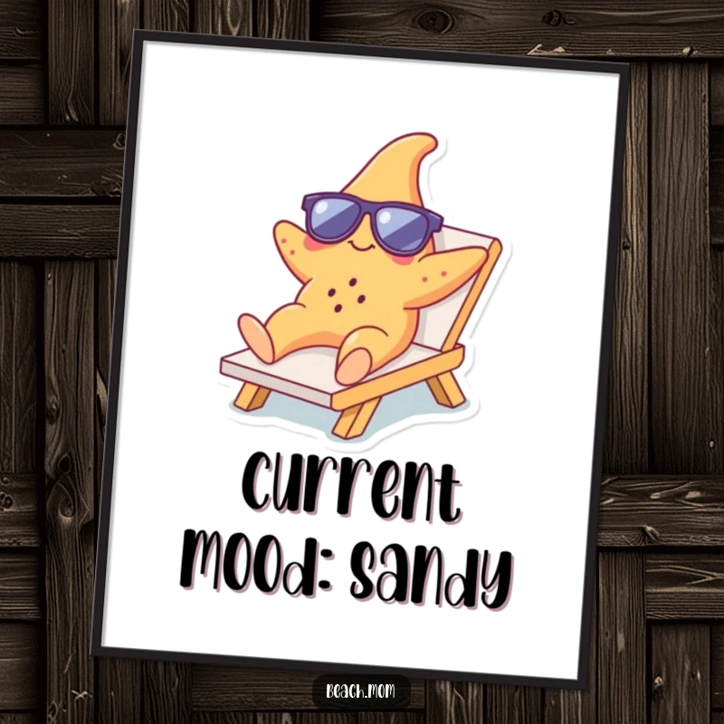 Funny Starfish Lounger Digital Art Print: High-resolution art of a starfish in sunglasses on a lounge chair, conveying funny relaxation.