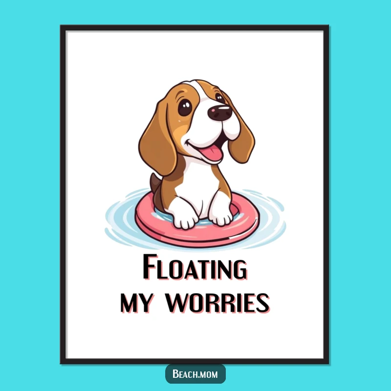 Funny Basset Hound Floaties Digital Print - Instant Paddling Pup Decor Gift