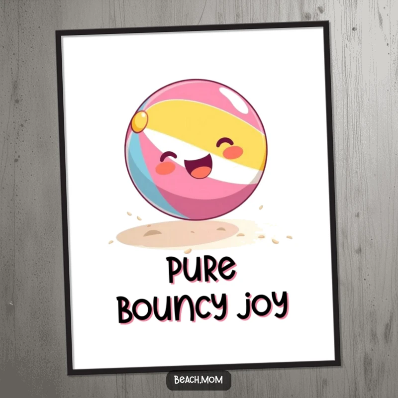 Funny beach ball digital art print showcasing a happy beach ball in mid-bounce, perfect for instant wall decor and cheerful vibes.