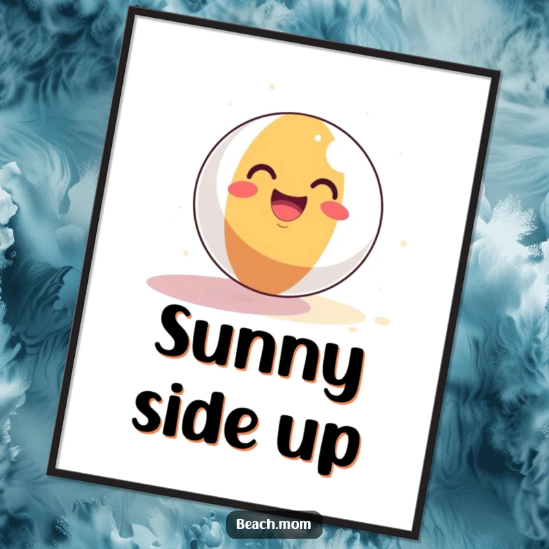 Funny Beach Ball Digital Art: A smiling beach ball bounces joyfully on sand, offering instant, humorous summer wall decor.