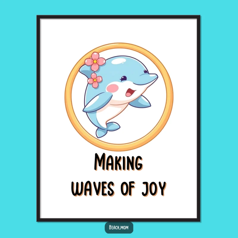 Funny Dolphin Hoop Jump Digital Art - Flower Ear Printable Ocean Gift