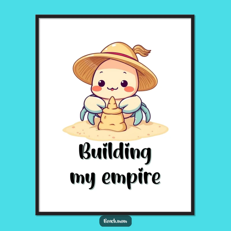 Funny Kawaii Crab Sandcastle Digital Art: Cute Beach Character Funny Print