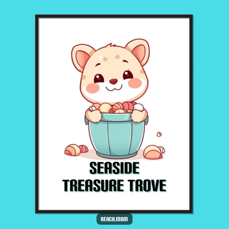 Funny Seashell Collector Art, Happy Bucket Decor, Perfect Gift for Beach Walls