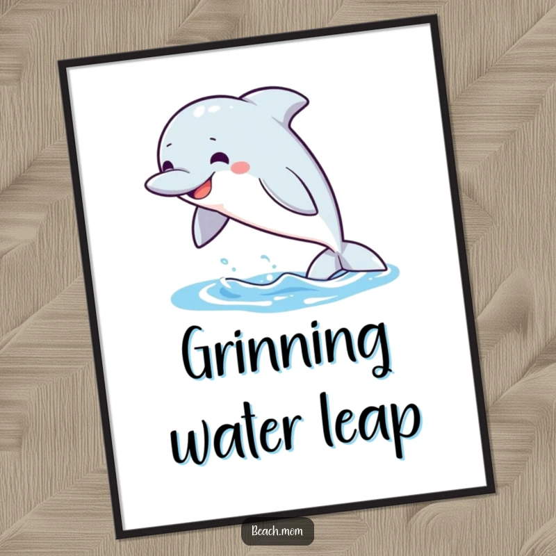 Funny Dolphin Digital Art Print: Dolphin leaps from water with a grin, instant ocean decor.