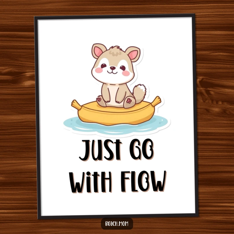 Funny animal character bobbing blissfully on a raft, radiating contentment, printable digital art for serene decor.