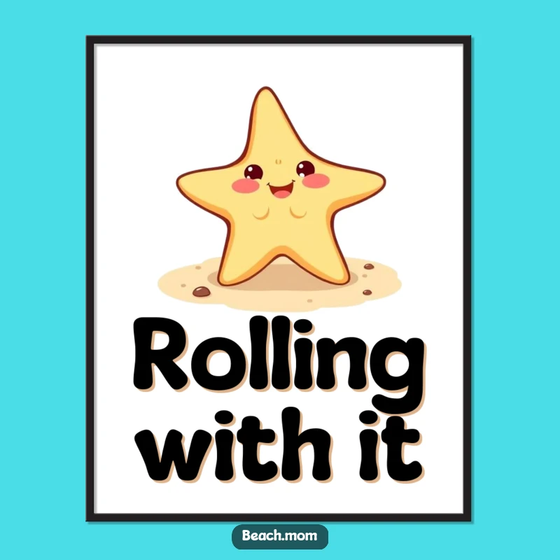 Funny Starfish Cartwheel Digital Art: Energetic Beach Character Funny Print