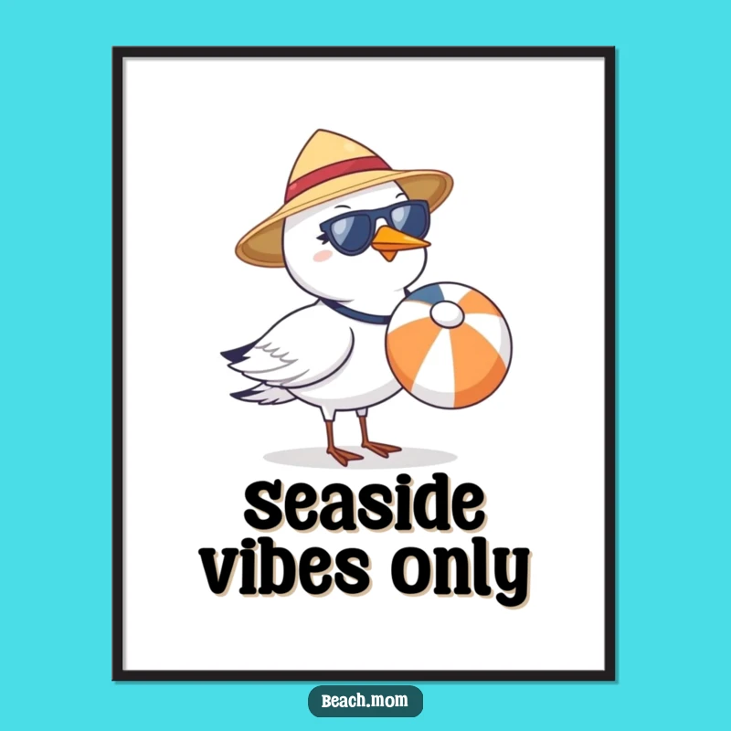 Funny Seagull Beach Ball Digital Art - Sun Hat Sunglasses Printable Gift