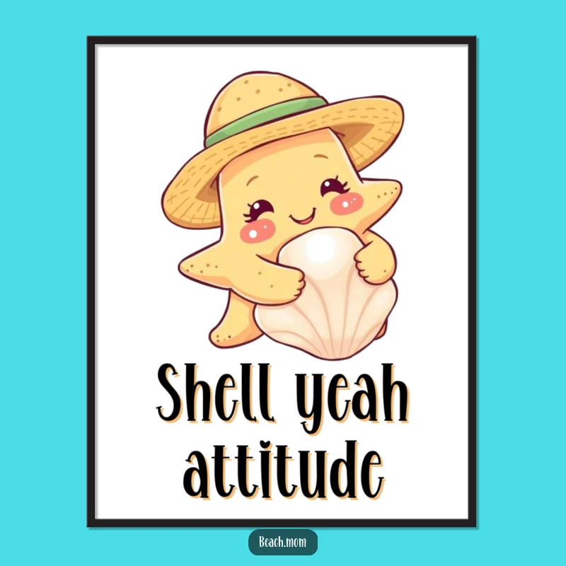 Funny Starfish Seashell Hug Digital Art - Straw Hat Printable Ocean Gift