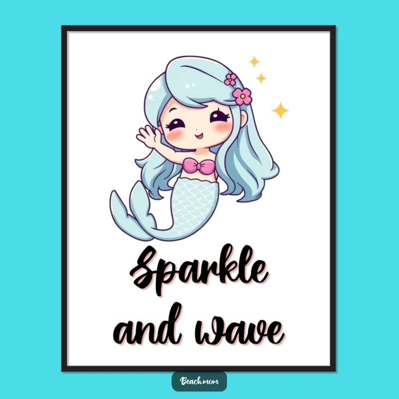 Funny Kawaii Mermaid Digital Art - Adorable Cartoon Download for Enchanted Decor
