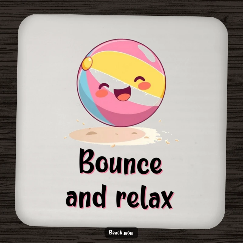 Funny beach ball drink coasters featuring a bouncing beach ball illustration, protecting furniture with a touch of summer fun.
