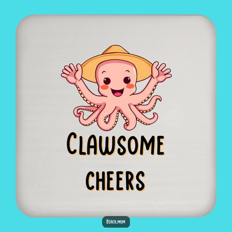 Funny Octopus Sun Hat Drink Coaster: Protect Surfaces with Joyful Ocean Vibes