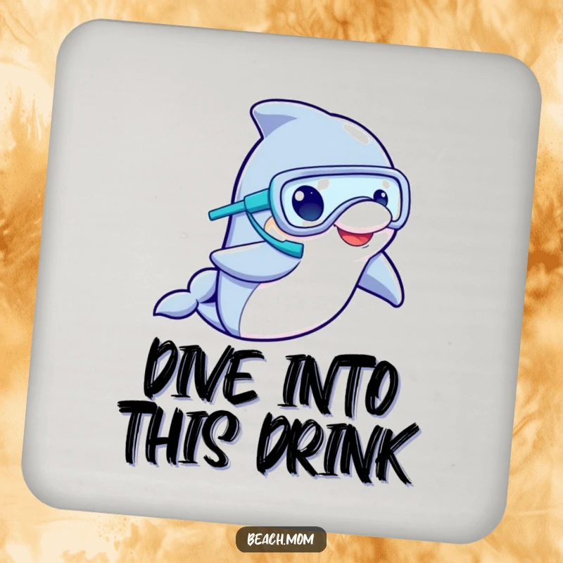 Funny Dolphin Snorkeler Coasters: Set of coasters depicting a dolphin in a snorkel mask waving, offering funny ocean protection.