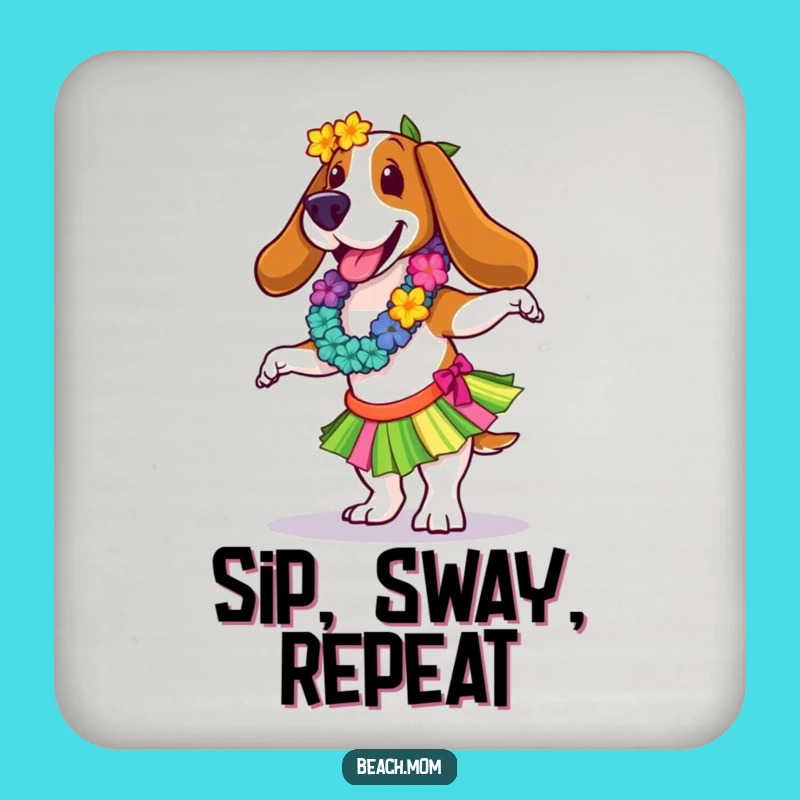 Funny Basset Hound Hula Dancer Coaster: Hilarious Tropical Drink Protector Gift