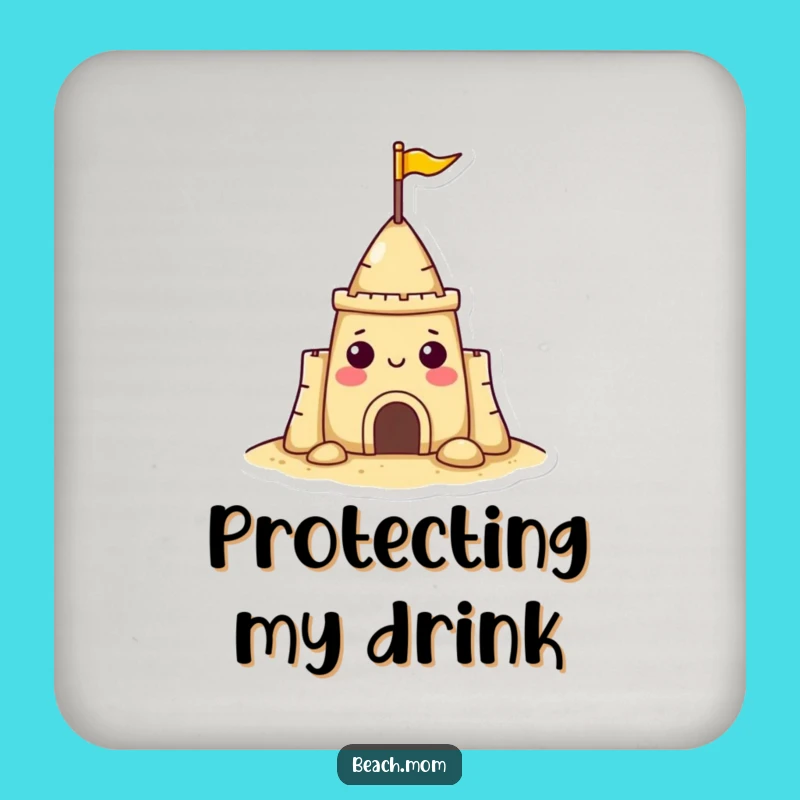 Funny Sandcastle Coaster: Cheerful Beach Character Drink Protector, Gift Set