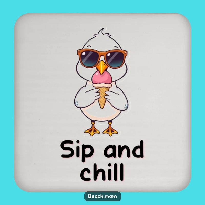 Funny Seagull Coaster: Cool Sunglasses Ice Cream Protector, Gift