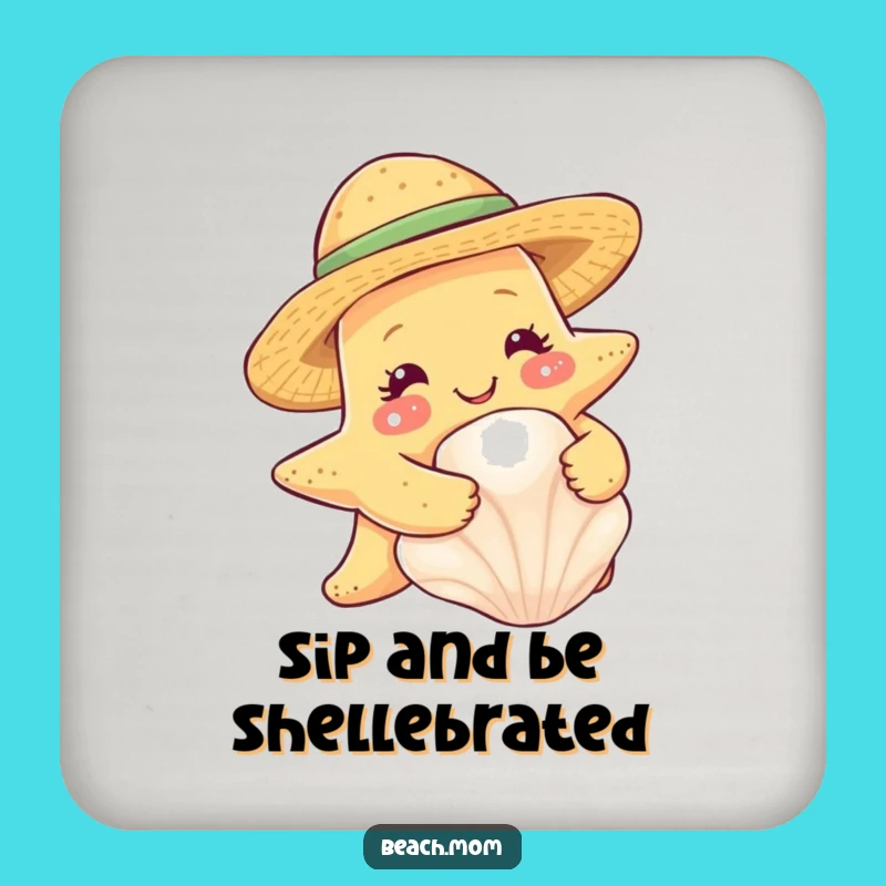 Funny Starfish Seashell Hug Coasters (Set of 2) - Straw Hat Drink Gift
