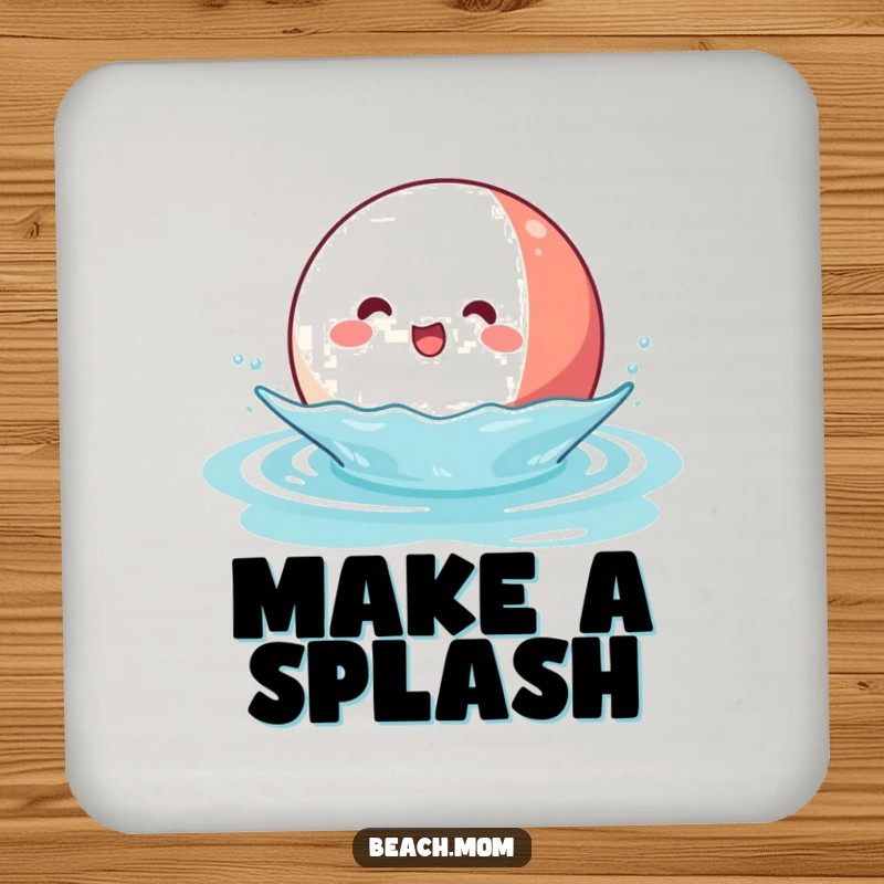 Funny Kawaii Beach Ball Drink Coaster: a joyful beach ball character bouncing on water, adding a playful touch.
