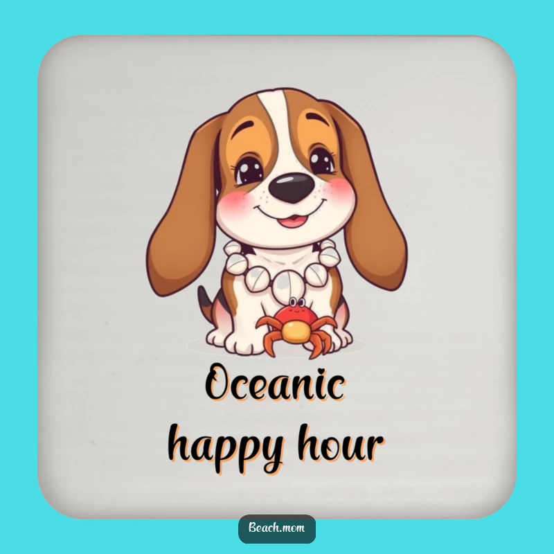 Funny Basset Hound Beach Coaster Set: Coastal Dog Charm for Drink Protection