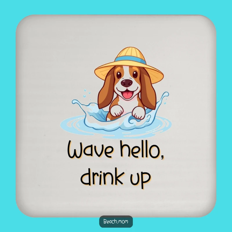 Funny Basset Hound Splash Coaster Set - Beach Dog Drink Protection