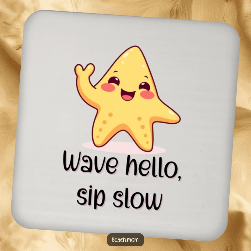 Funny happy starfish coasters with waving tentacles, protecting surfaces with ocean charm, a humorous and fun gift set.