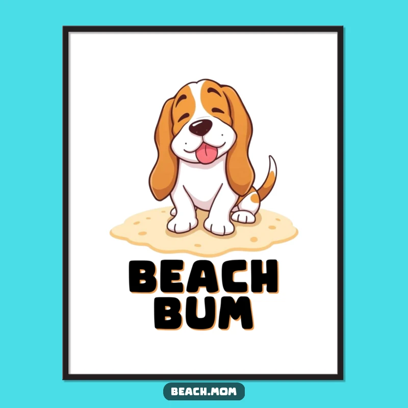 Funny Basset Hound Beach Poster - Happy Sigh Dog Art Gift