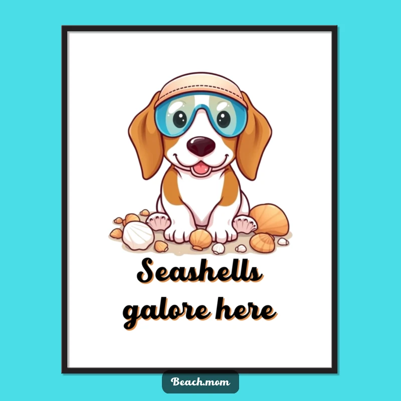 Funny Basset Hound Beach Poster: Charming Dog Wall Art for Coastal Homes