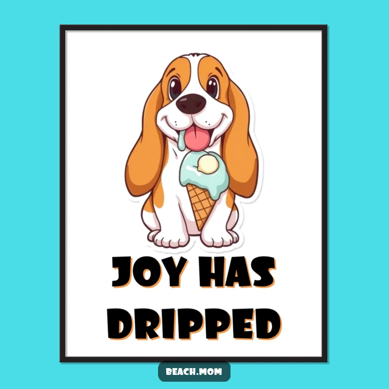 Funny Basset Hound Ice Cream Poster: Joyful Melting Art Print Gift
