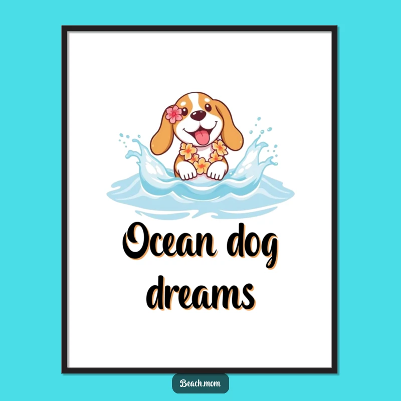 Funny Basset Hound Lei Splash Poster - Joyful Beach Art Print Gift
