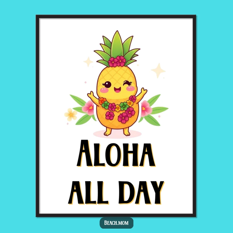 Funny Kawaii Pineapple Poster - Tropical Cartoon Art for Island Decor