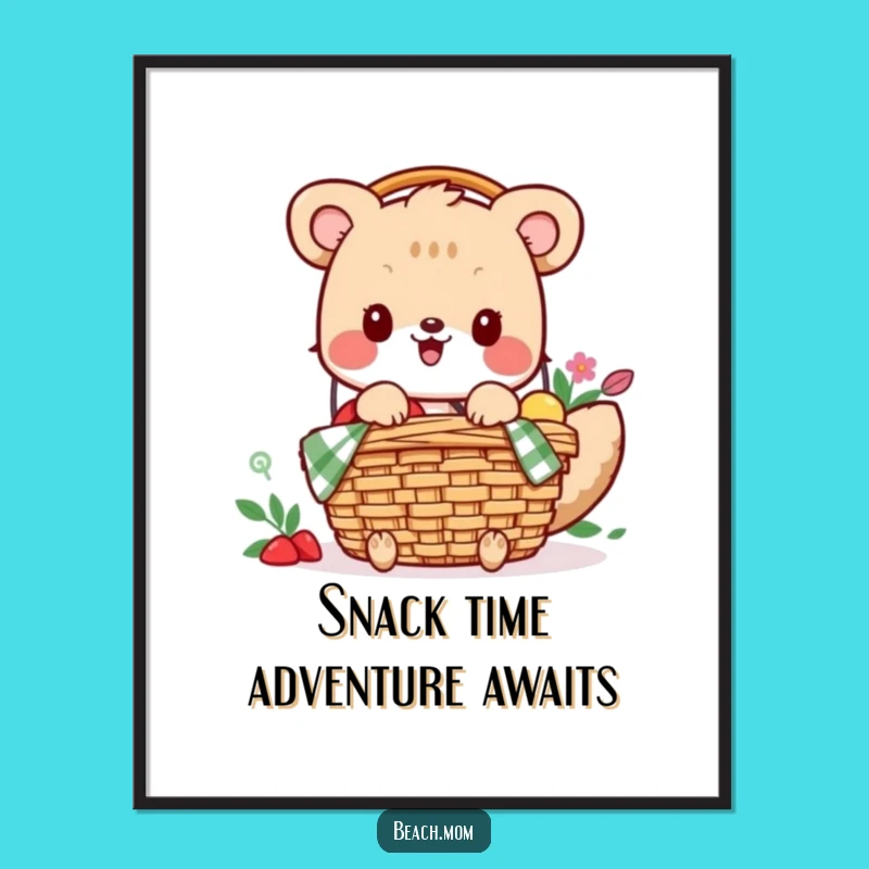 Funny Picnic Packing Animal Poster, Excited Art, Perfect Gift for Foodie Walls