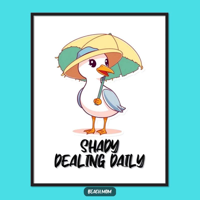 Funny Seagull Beach Hat Poster: Hilarious Coastal Wall Art