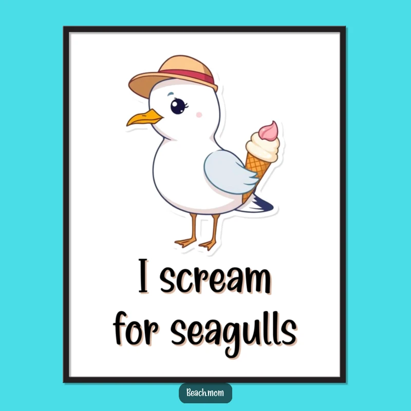 Funny Seagull Poster: Whimsical Hat Ice Cream Art Gift!