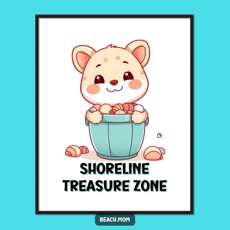 Funny Seashell Collector Poster, Happy Bucket Art, Perfect Gift for Beach Walls